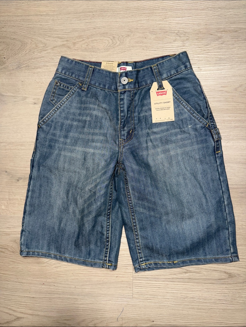 Levi's Boys Washed Blue Denim Utility Shorts Sz 10 W 25